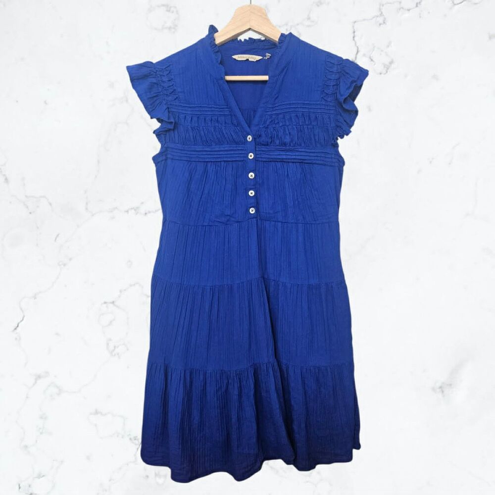 Soft Surroundings Lakely 100% Cotton Royal Blue Tiered Beach Coastal Dress